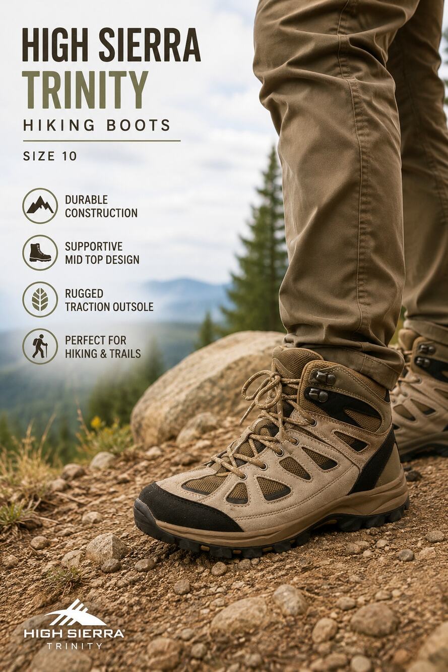 High Sierra Trinity Hiking Boots Size 10 Brown Tan Leather Trail Outdoor